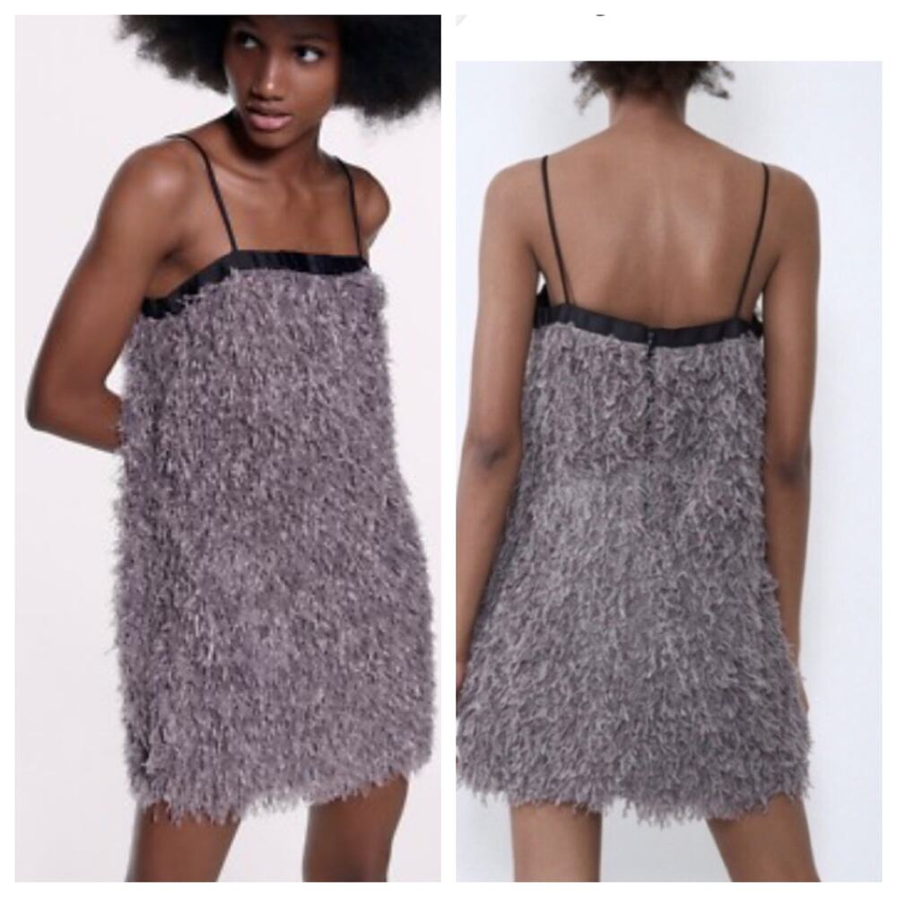 Zara Mini Dress Mauve Faux Feather size Junior med